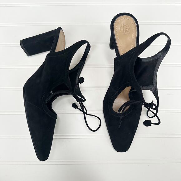 The Row Camil Suede Tie Front Pump Black Heel Almond Toe - Picture 2 of 10